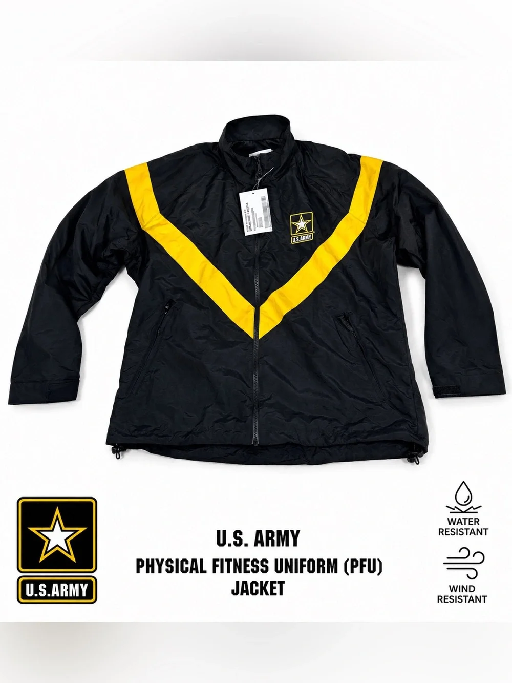 New US Army APFU Physical Fitness Uniform Jacket Black Yellow Female Med Regular
